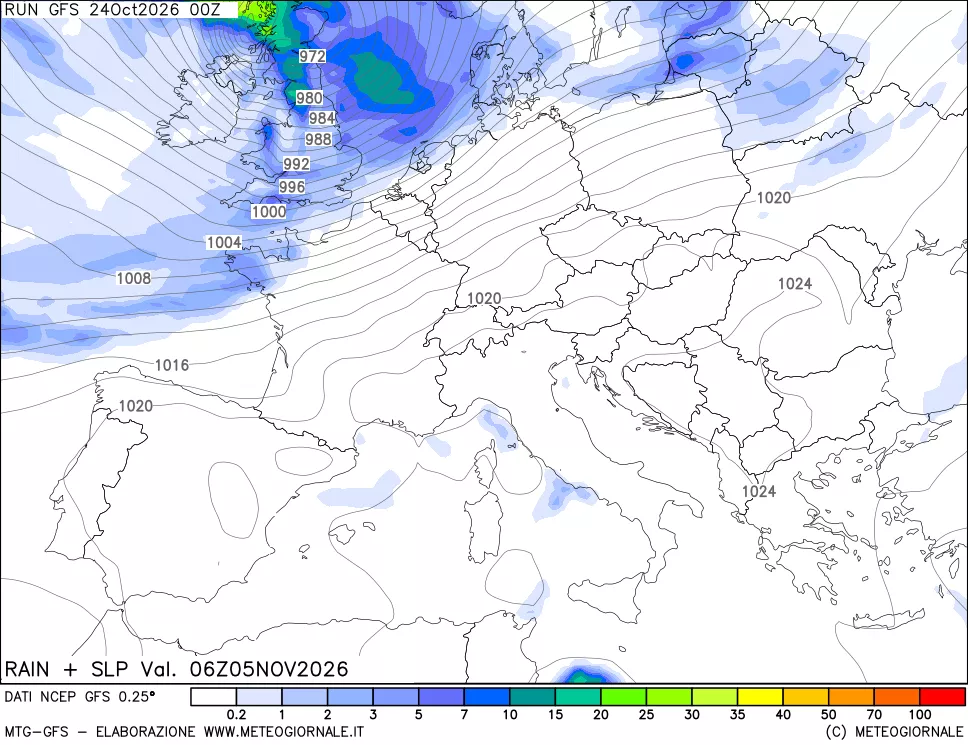 mappa Precipitazioni e pressione SLM