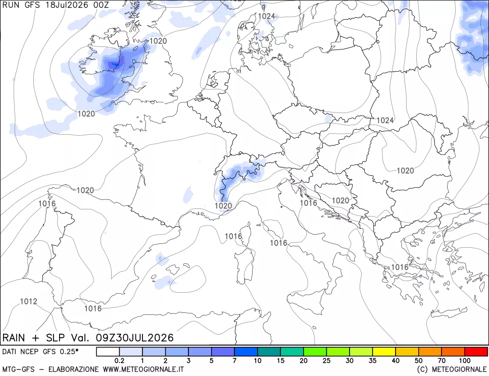 mappa Precipitazioni e pressione SLM