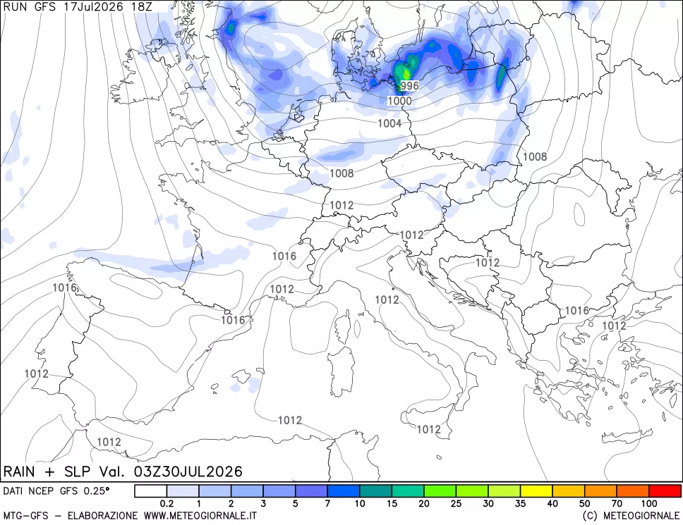 mappa Precipitazioni e pressione SLM