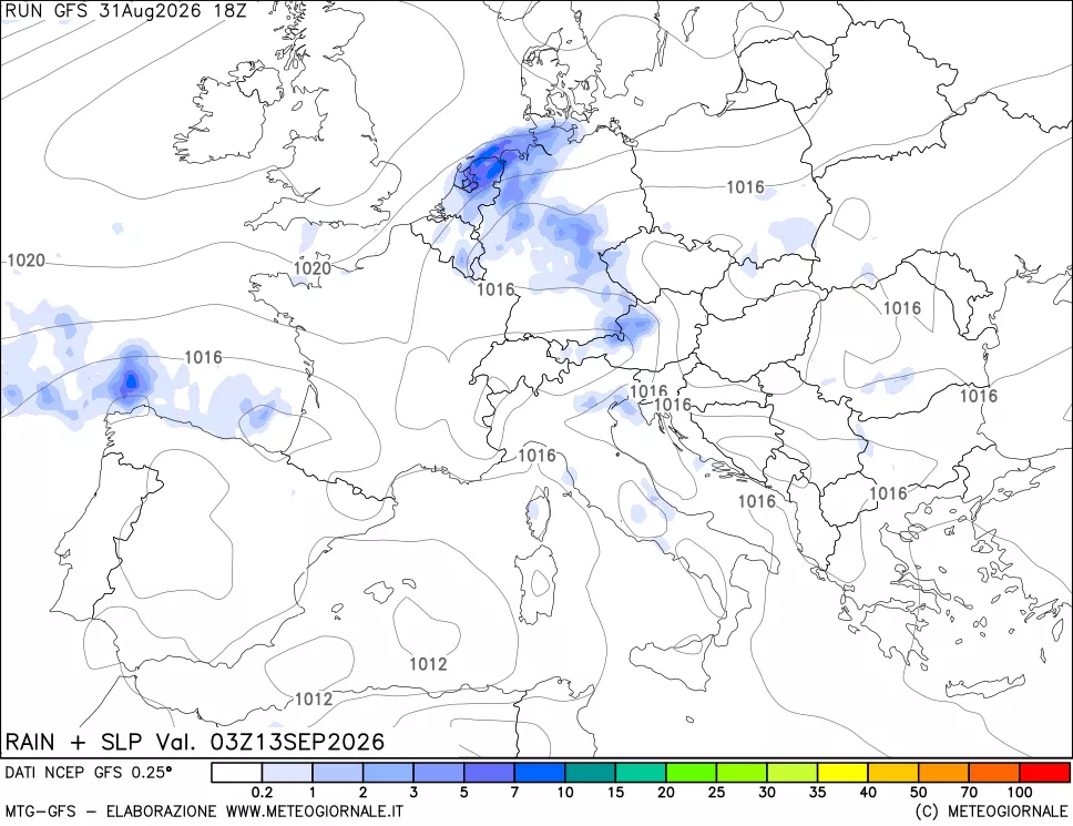 mappa Precipitazioni e pressione SLM