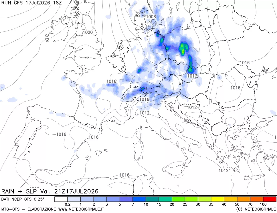 mappa Precipitazioni e pressione SLM