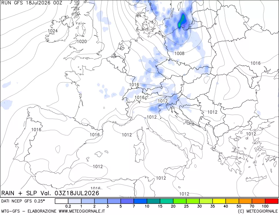 mappa Precipitazioni e pressione SLM