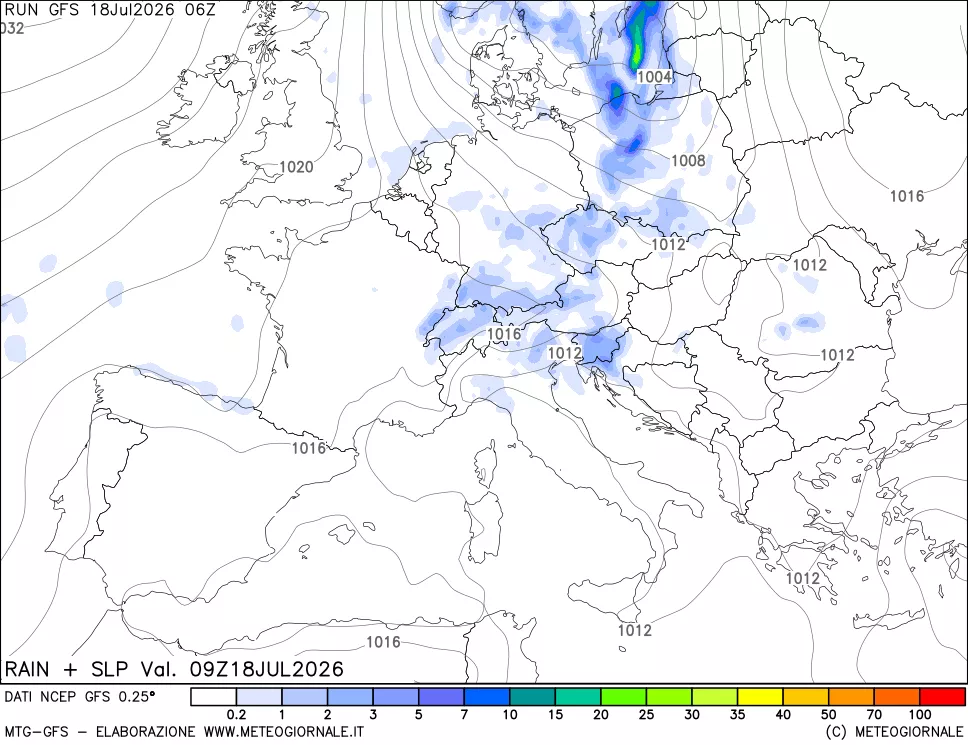 mappa Precipitazioni e pressione SLM