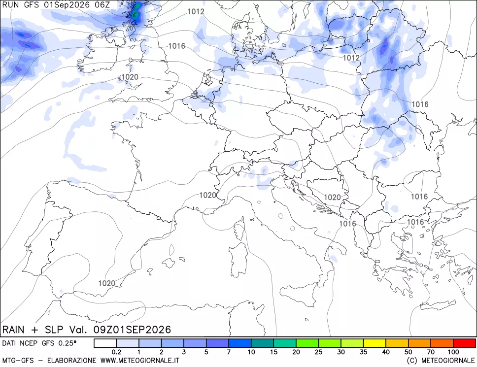 mappa Precipitazioni e pressione SLM