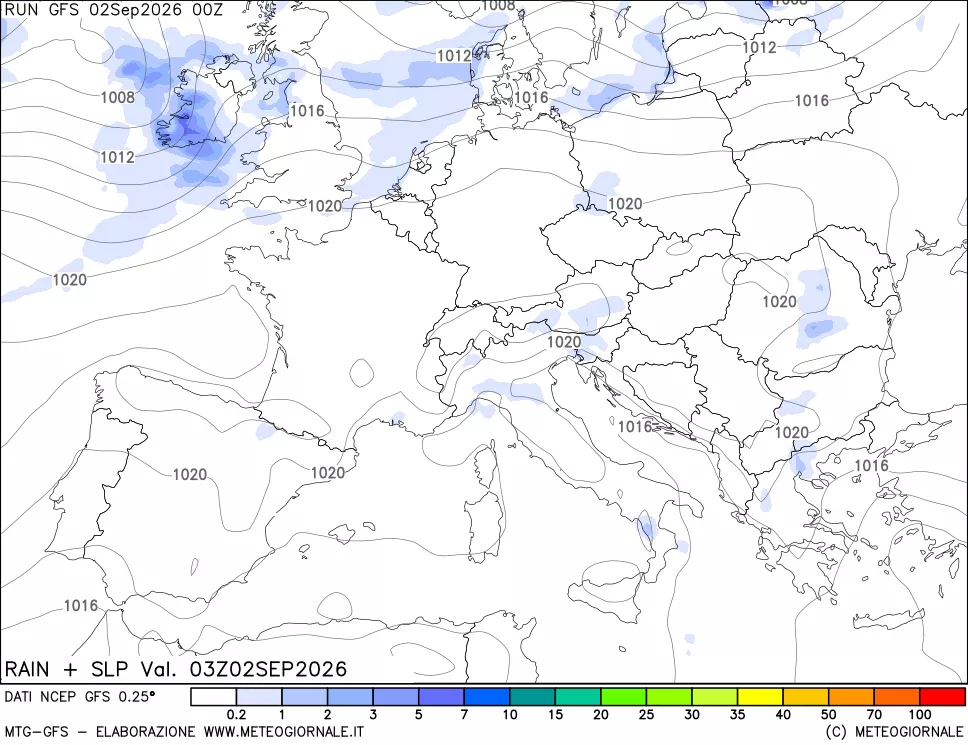 mappa Precipitazioni e pressione SLM