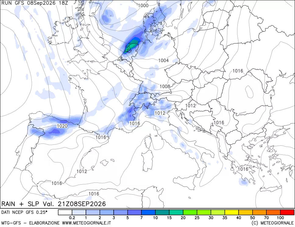 mappa Precipitazioni e pressione SLM