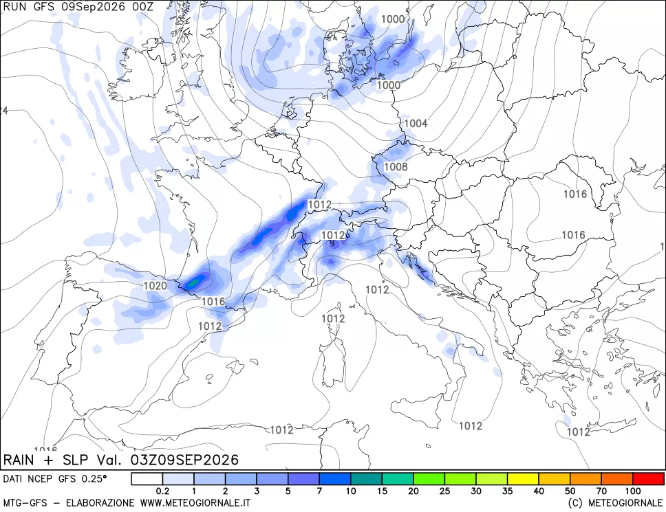 mappa Precipitazioni e pressione SLM