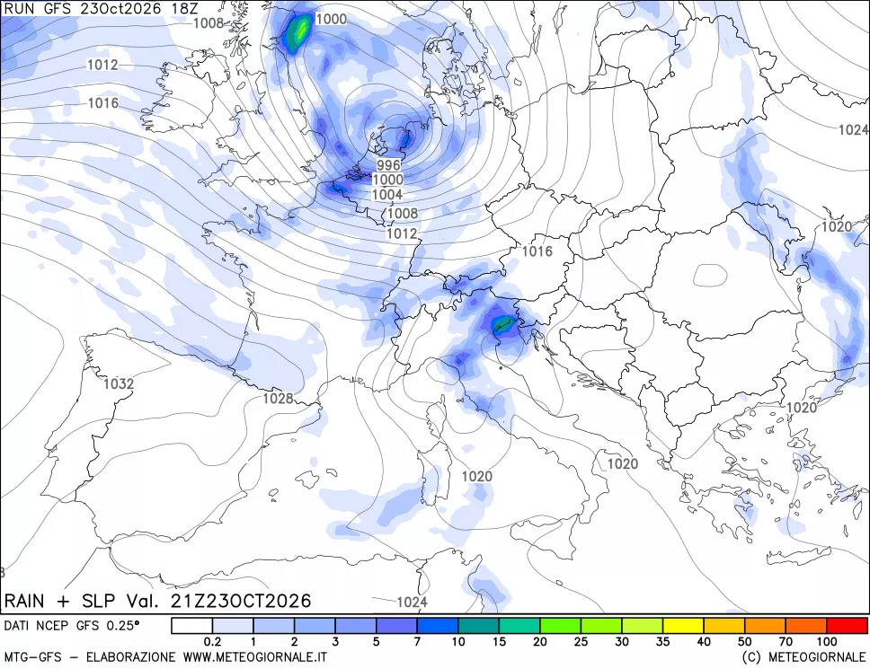 mappa Precipitazioni e pressione SLM