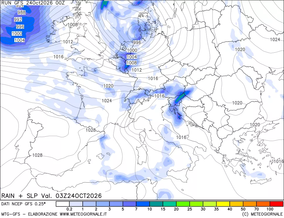 mappa Precipitazioni e pressione SLM