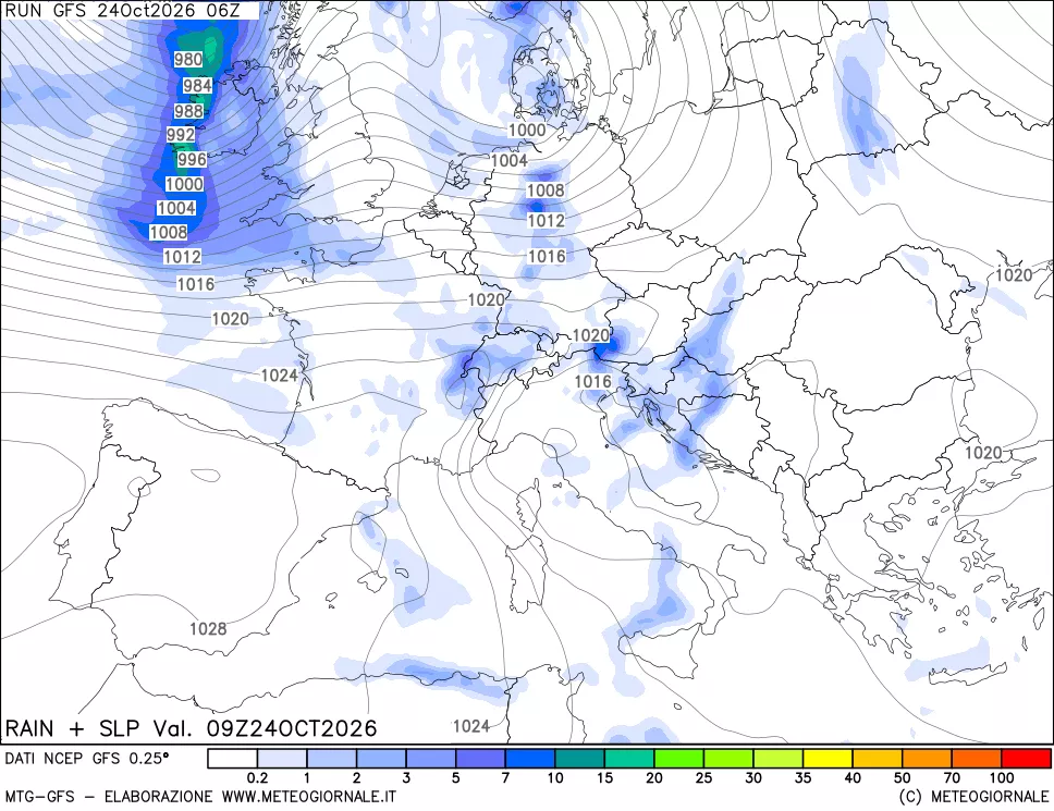mappa Precipitazioni e pressione SLM