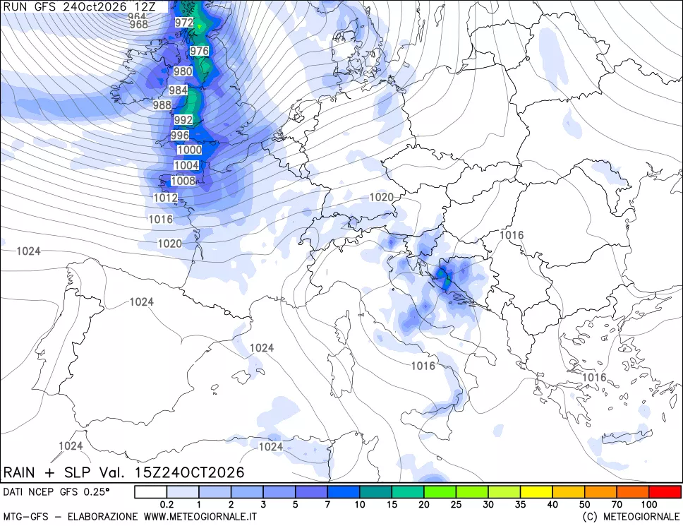 mappa Precipitazioni e pressione SLM