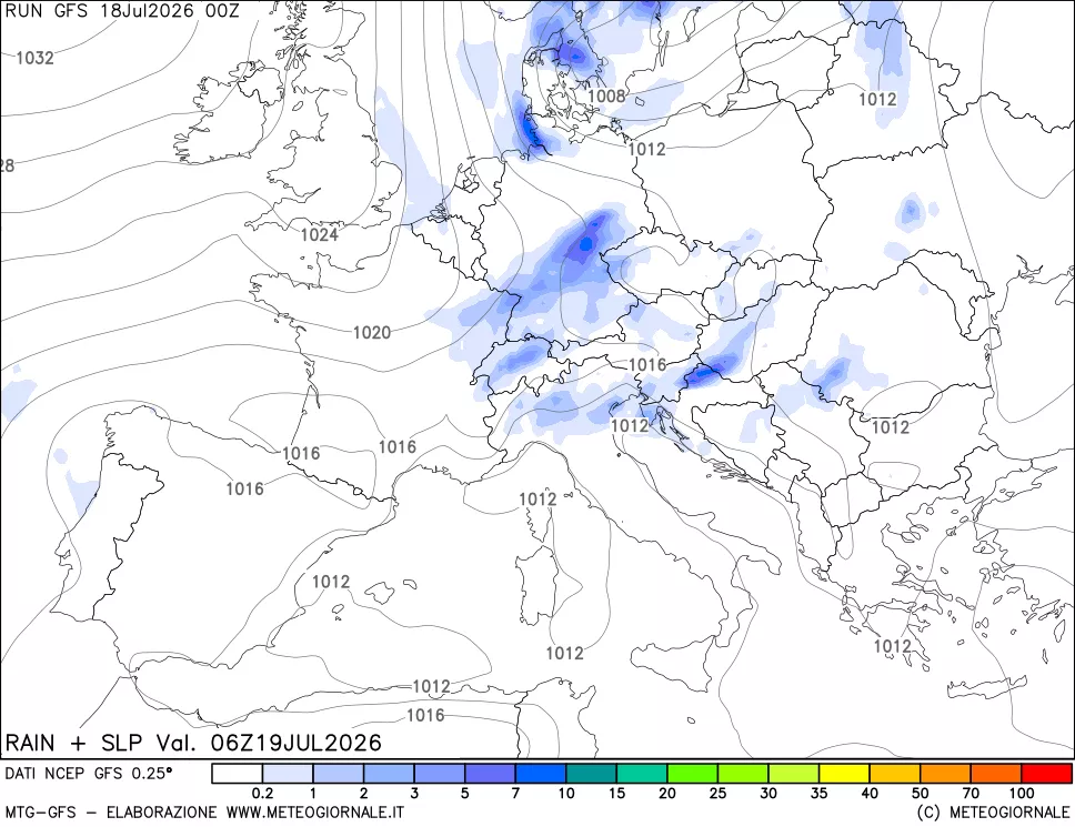 mappa Precipitazioni e pressione SLM
