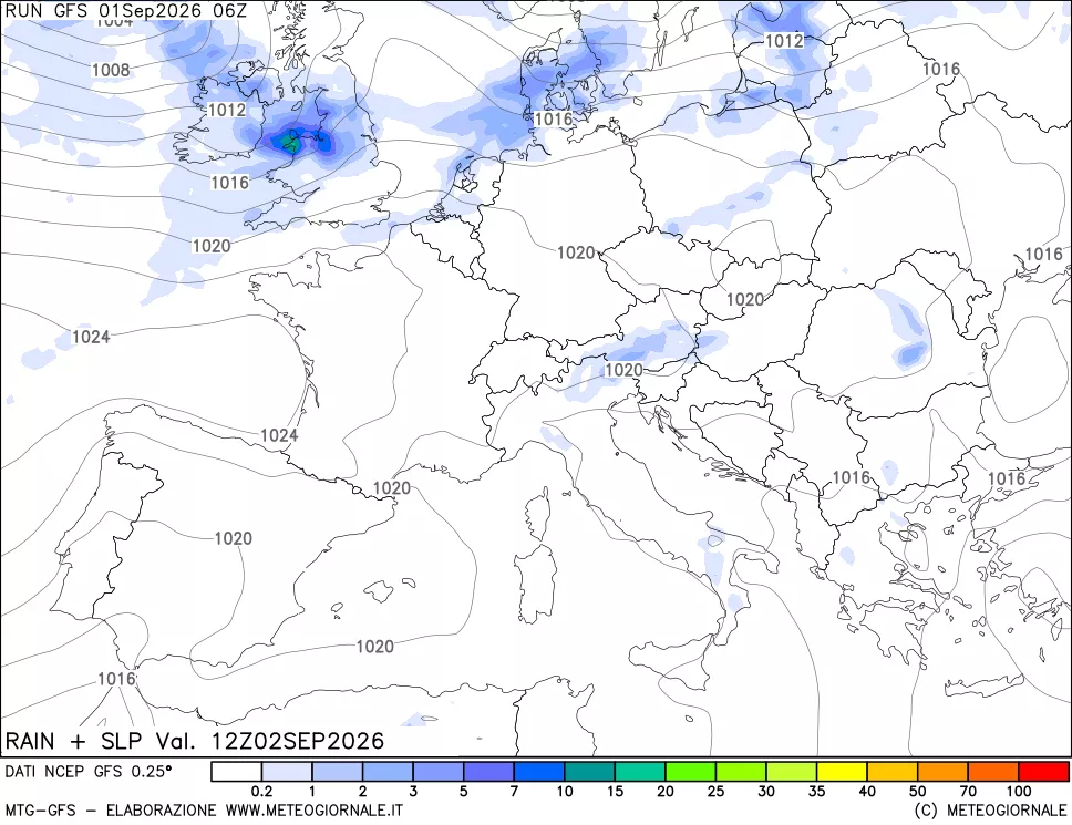mappa Precipitazioni e pressione SLM