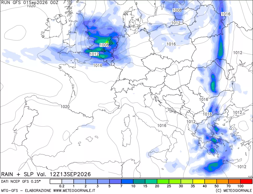mappa Precipitazioni e pressione SLM