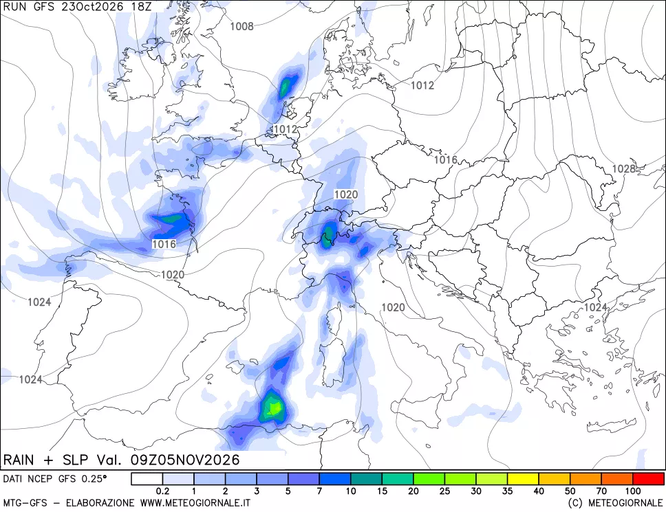 mappa Precipitazioni e pressione SLM
