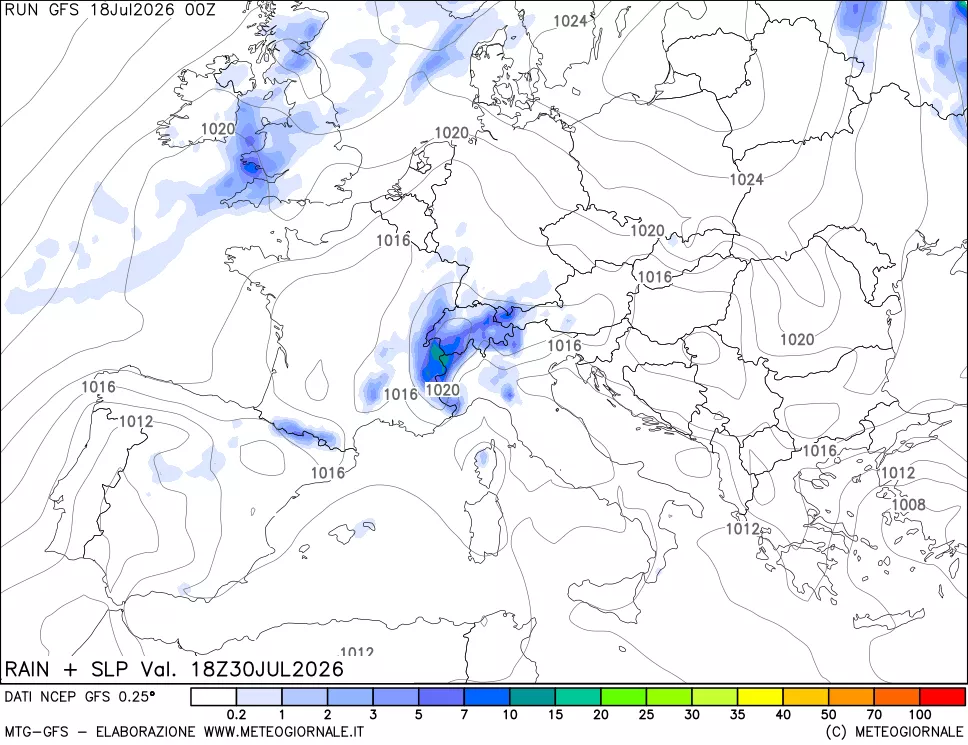 mappa Precipitazioni e pressione SLM