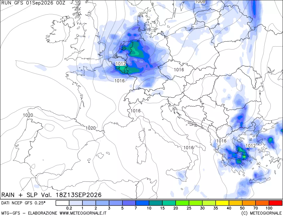 mappa Precipitazioni e pressione SLM