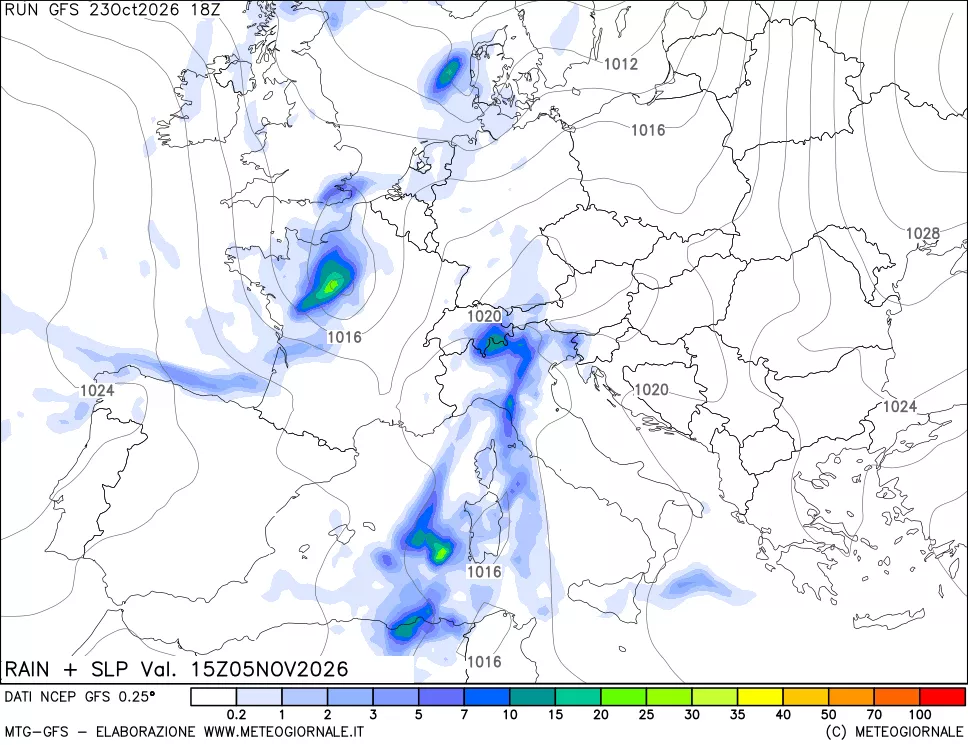 mappa Precipitazioni e pressione SLM