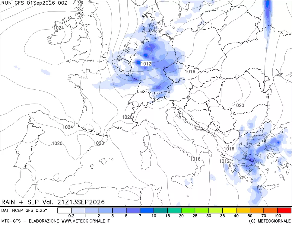 mappa Precipitazioni e pressione SLM