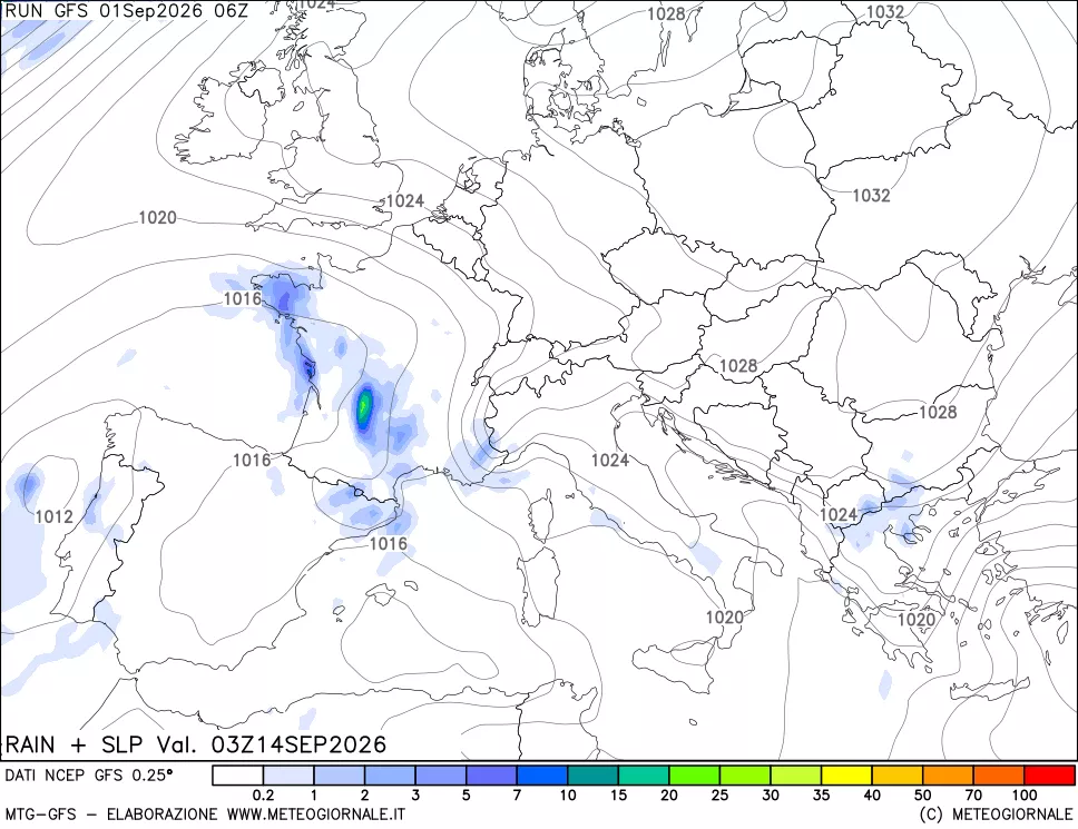 mappa Precipitazioni e pressione SLM