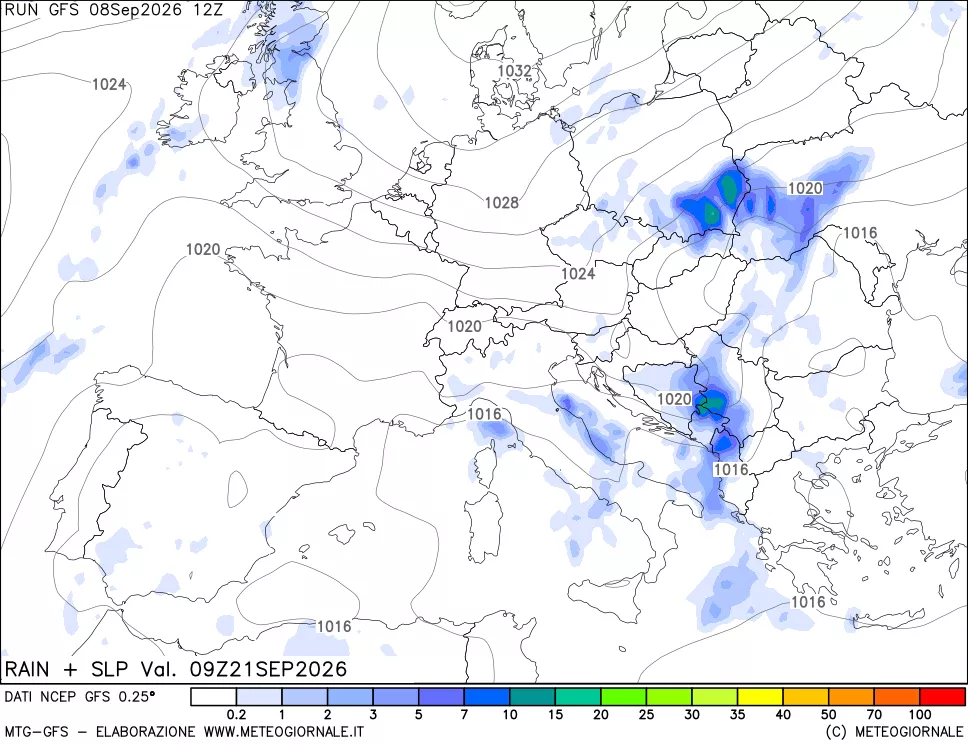mappa Precipitazioni e pressione SLM