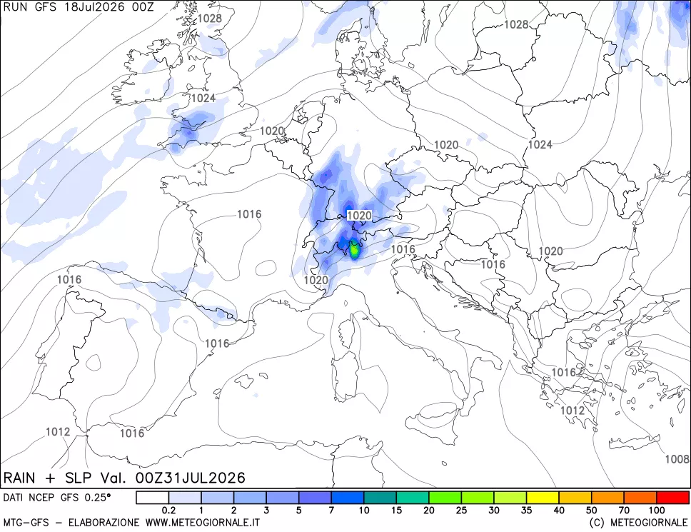 mappa Precipitazioni e pressione SLM