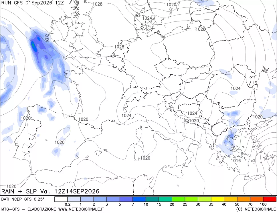 mappa Precipitazioni e pressione SLM