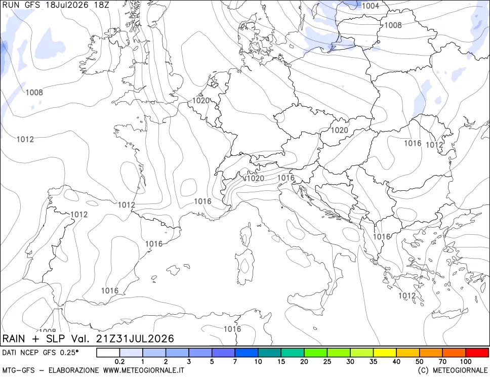 mappa Precipitazioni e pressione SLM