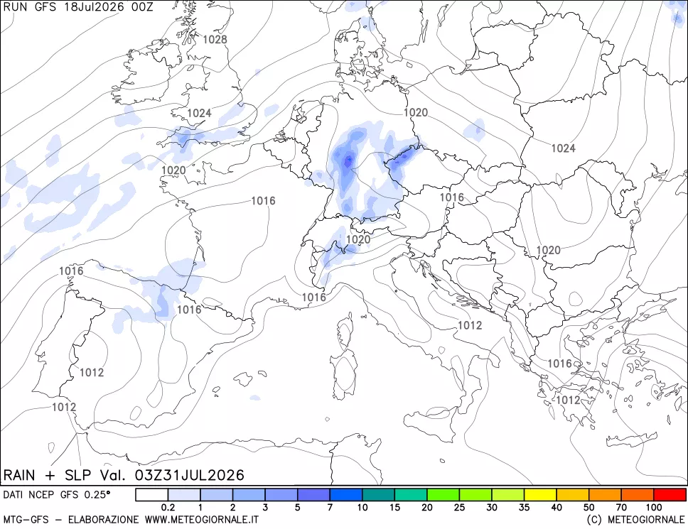 mappa Precipitazioni e pressione SLM