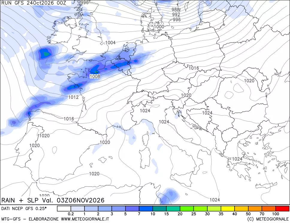 mappa Precipitazioni e pressione SLM