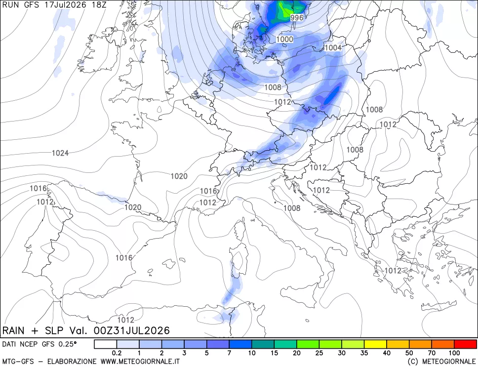 mappa Precipitazioni e pressione SLM
