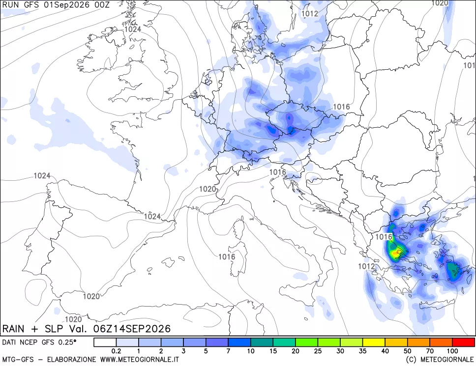 mappa Precipitazioni e pressione SLM