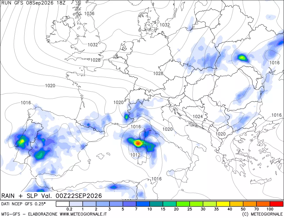 mappa Precipitazioni e pressione SLM