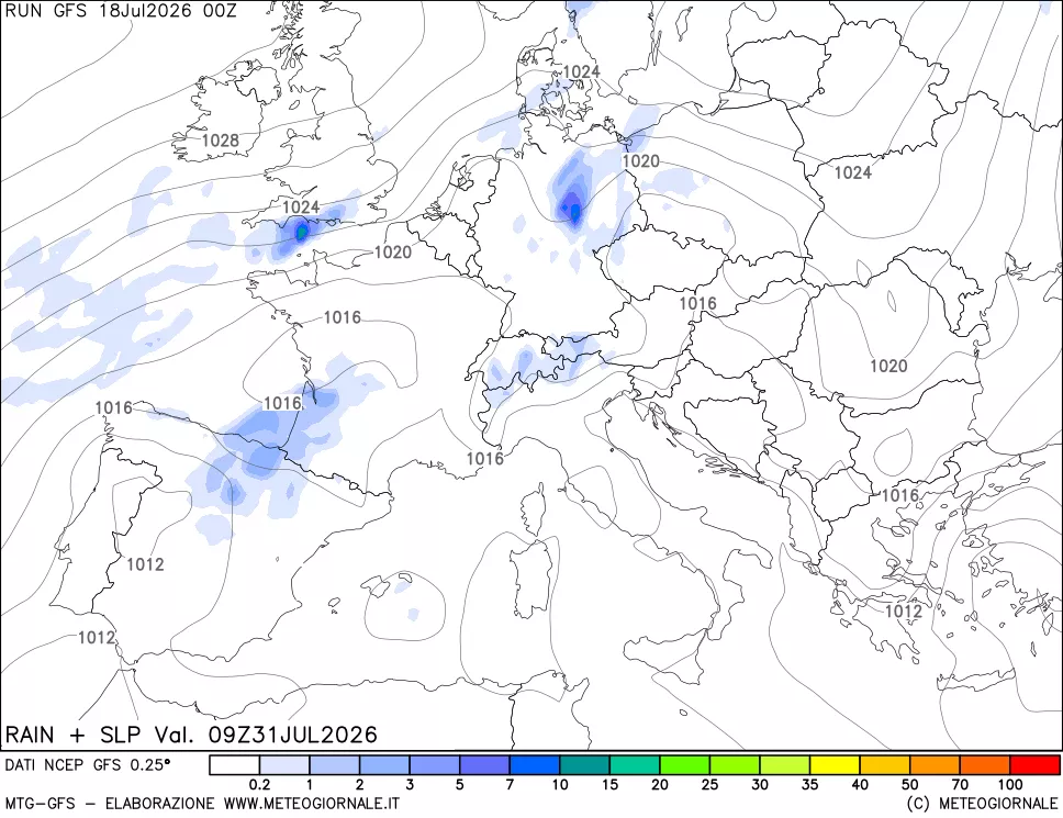 mappa Precipitazioni e pressione SLM