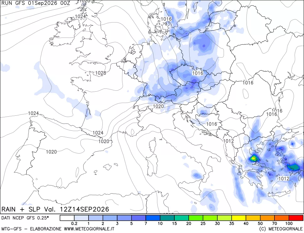 mappa Precipitazioni e pressione SLM