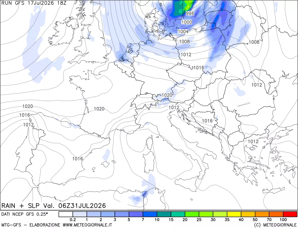 mappa Precipitazioni e pressione SLM