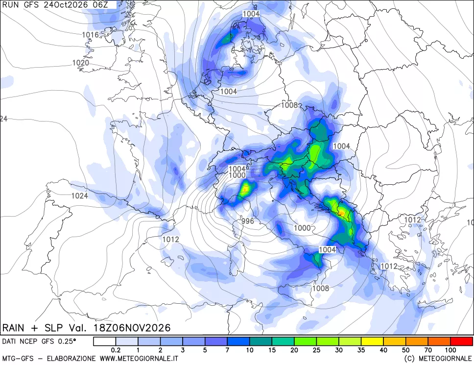 mappa Precipitazioni e pressione SLM