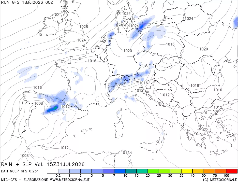 mappa Precipitazioni e pressione SLM