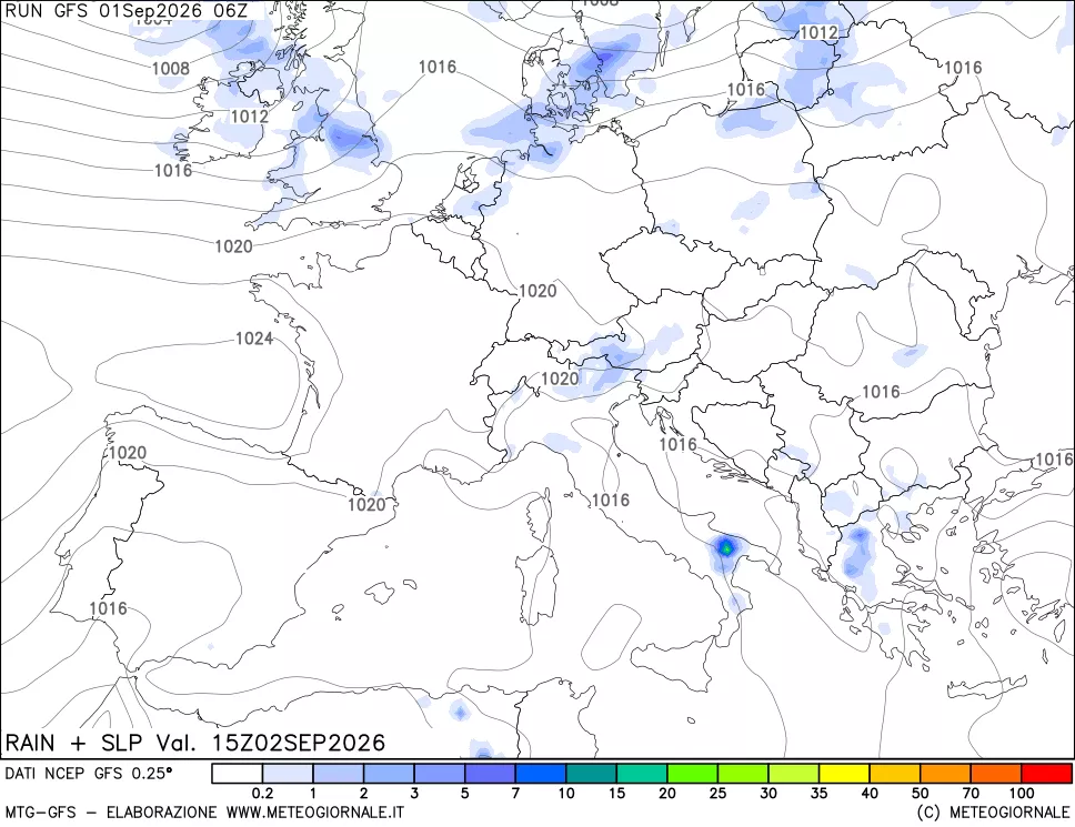 mappa Precipitazioni e pressione SLM