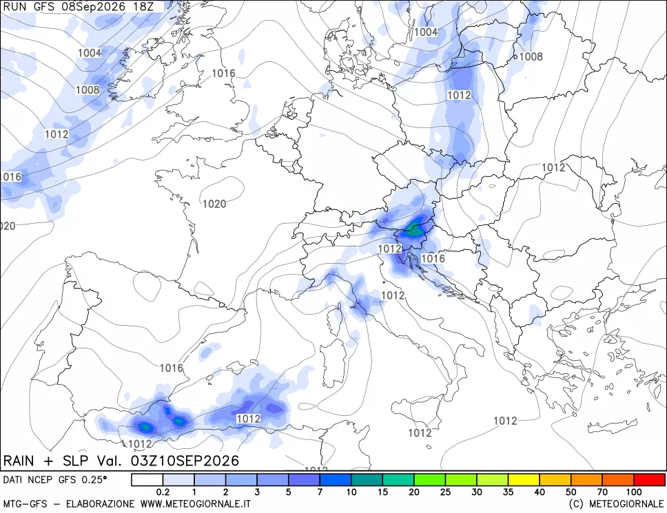 mappa Precipitazioni e pressione SLM
