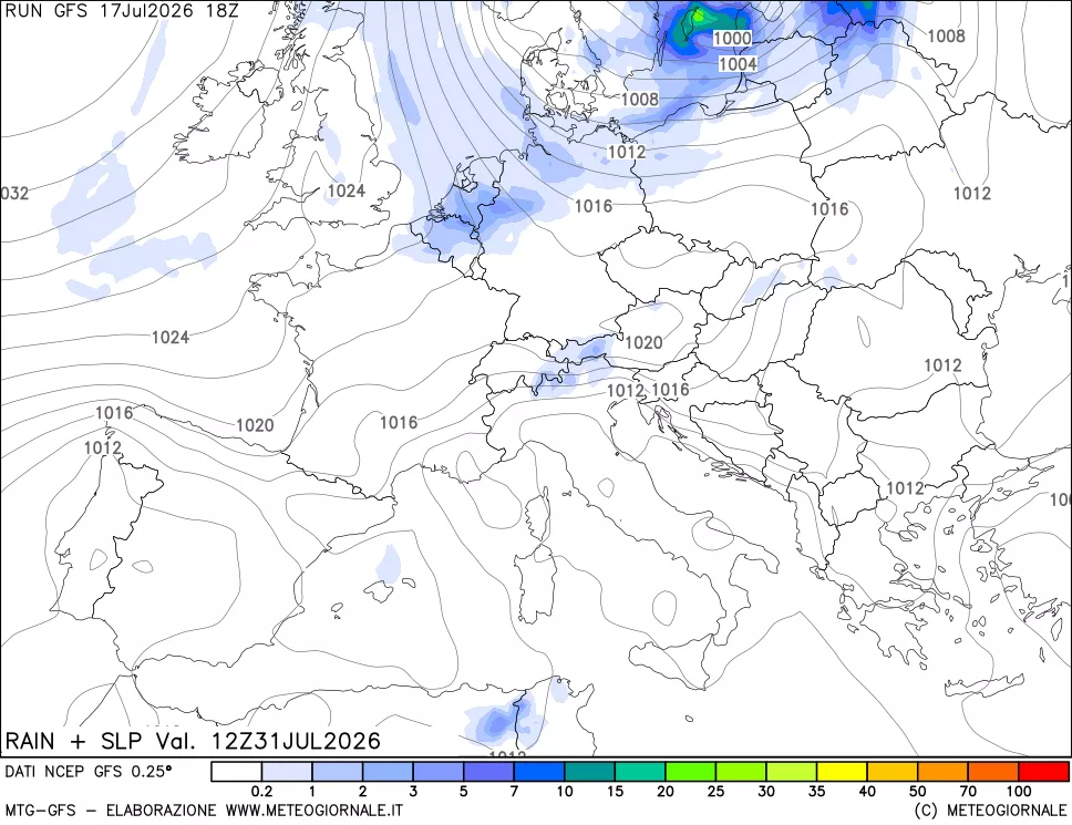 mappa Precipitazioni e pressione SLM