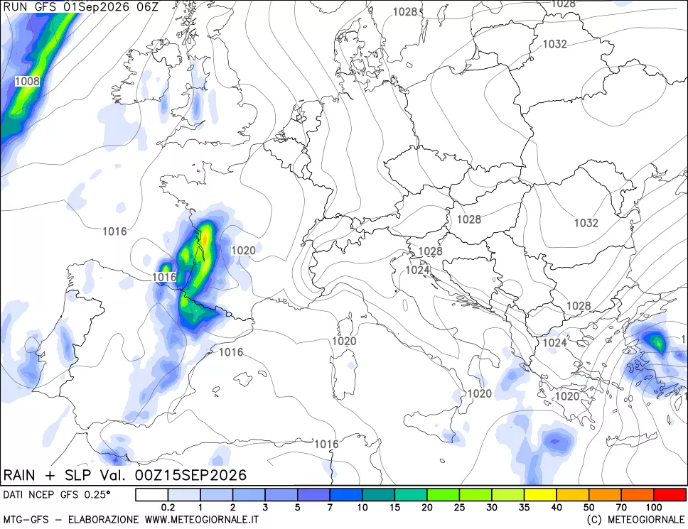 mappa Precipitazioni e pressione SLM