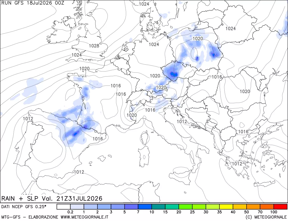 mappa Precipitazioni e pressione SLM