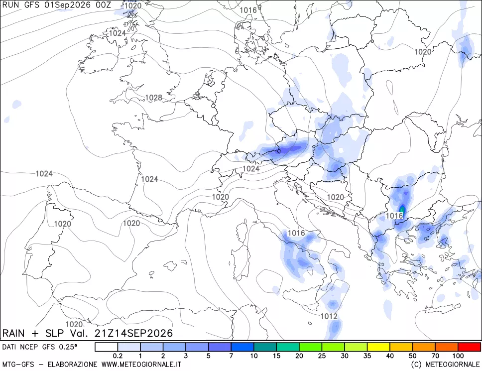 mappa Precipitazioni e pressione SLM