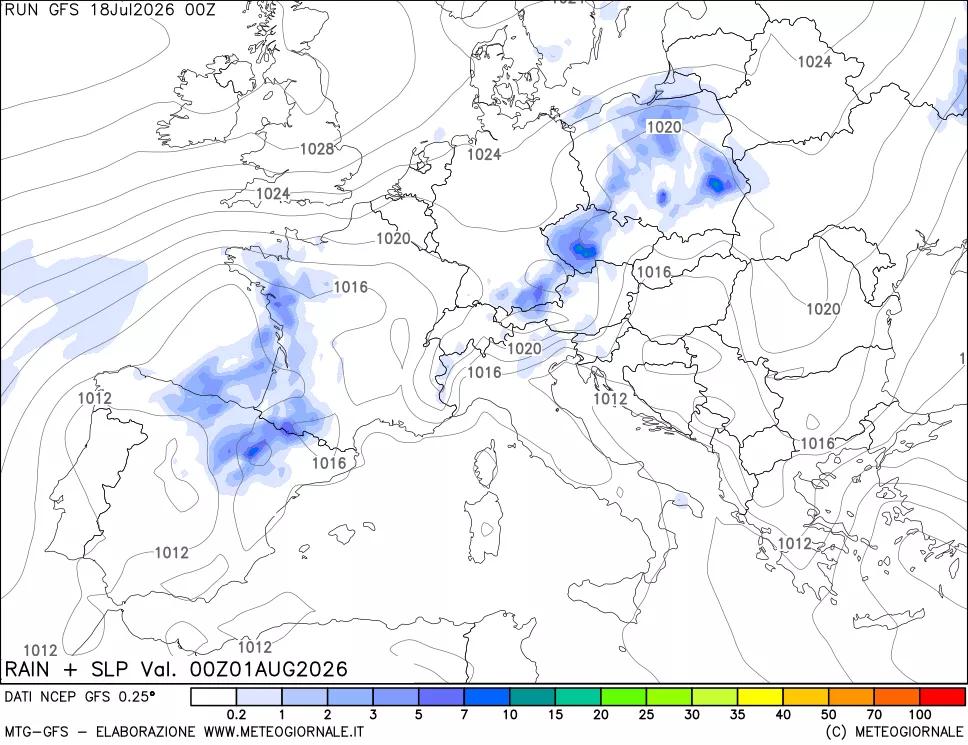 mappa Precipitazioni e pressione SLM