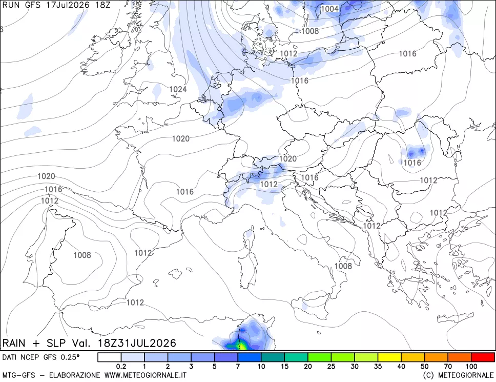 mappa Precipitazioni e pressione SLM