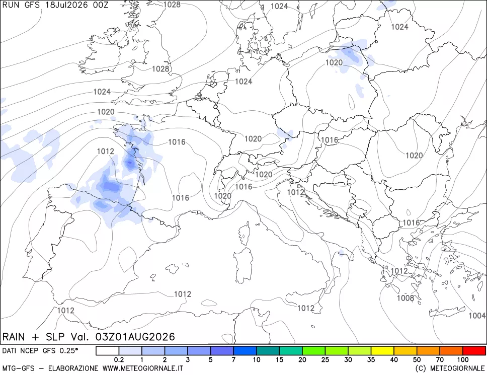 mappa Precipitazioni e pressione SLM