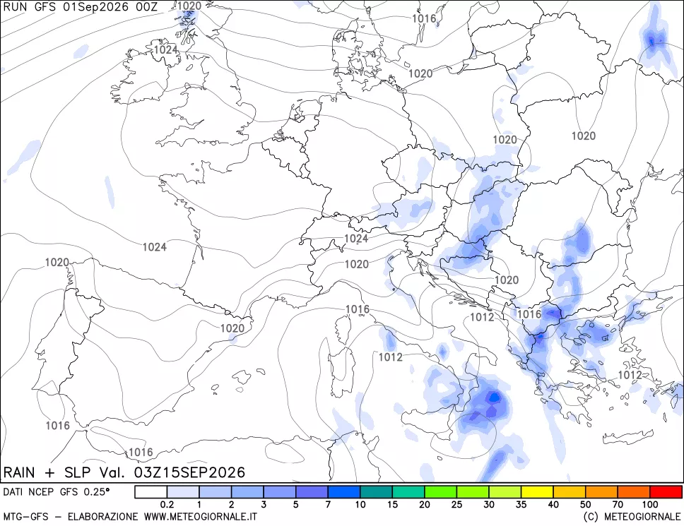 mappa Precipitazioni e pressione SLM