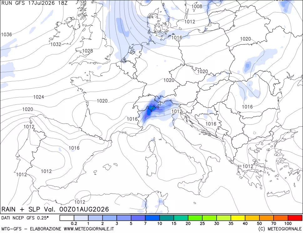 mappa Precipitazioni e pressione SLM