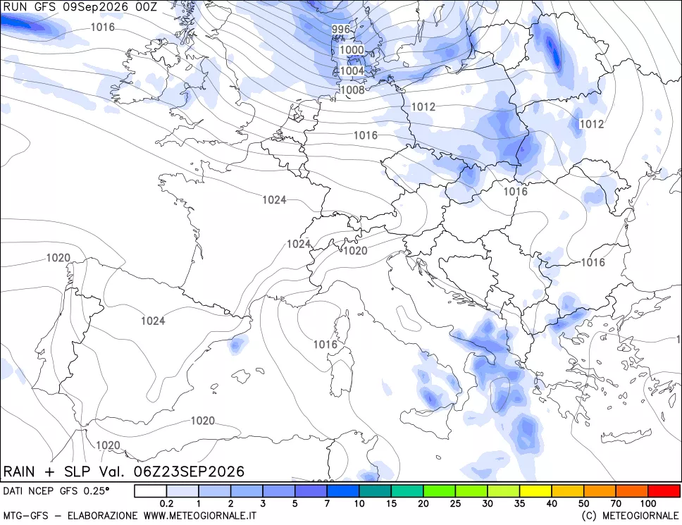 mappa Precipitazioni e pressione SLM